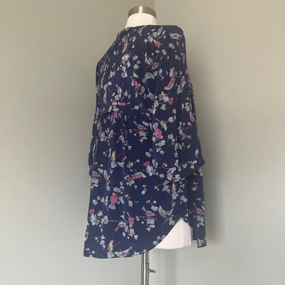 Rebecca Taylor Silk Birds Floral Canary Relaxed Tassels Top Blouse Tunic 6 M - Picture 4 of 11